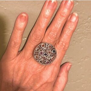 GORGEOUS SIMA K. MULTI-COLOR SAPPHIRES, 925 STERLING SILVER RING, SIZE 8.75